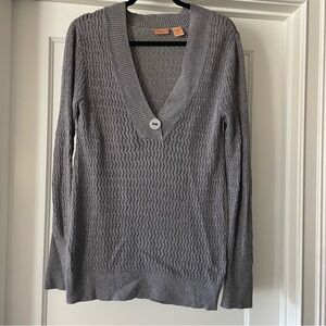 NorthCrest Gray V-Neck Button Sweater, Women’s Size Medium